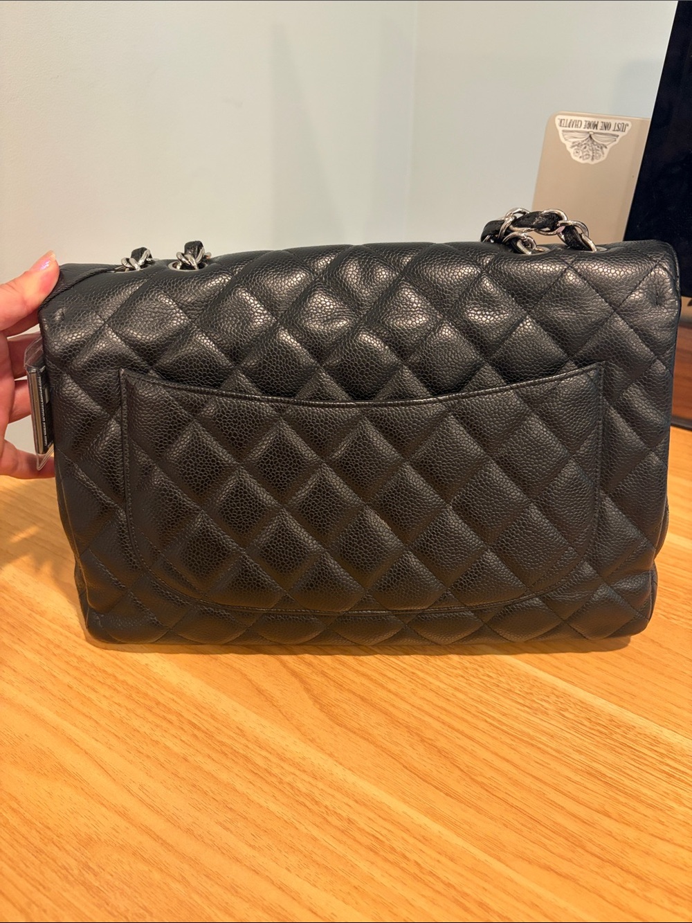 Pre-Loved CHANEL Black Caviar Leather Jumbo Single Flap with Silver Hardware - Picture 4 of 16